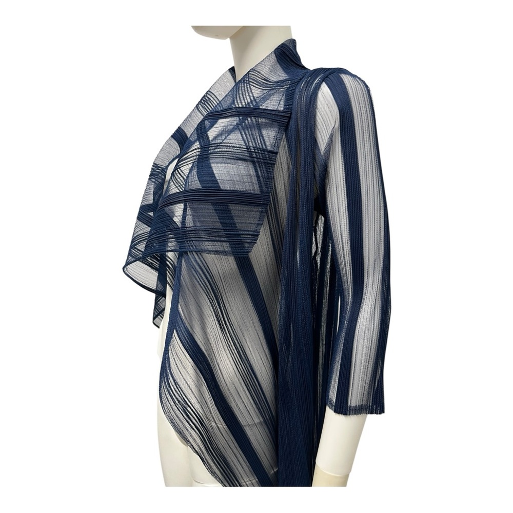 VEECA Structural Modernist Cocktail Navy Blue Women's Wrapper Top Jacket S/M - Picture 4 of 6